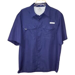 Realtree Fishing shirt Men's Medium Patriot Blue button front short sleeve